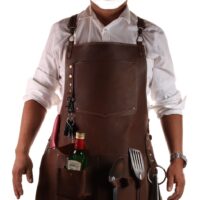 Mandil parrillero de piel de cuero para mixólogo, parrillero, bartender